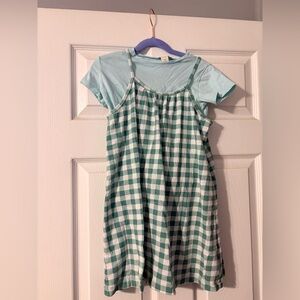 Girls JCrew Crewcuts Green Checkered T-shirt Dress Sz 6
